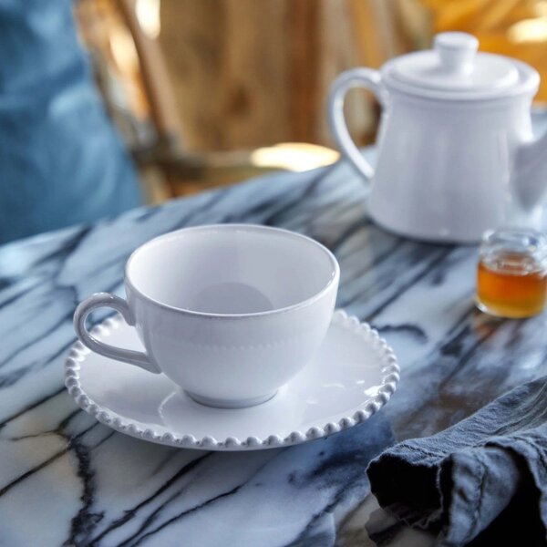Ceașcă și farfurioară din gresie ceramică Costa Nova Pearl, 250 ml, alb