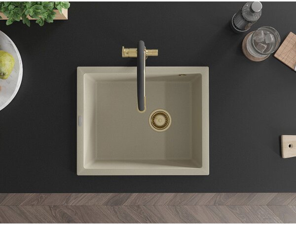 Mexen Pedro chiuvetă granit 1-cameră 560 x 460 mm, bej, sifon auriu - 6508561000-69-G