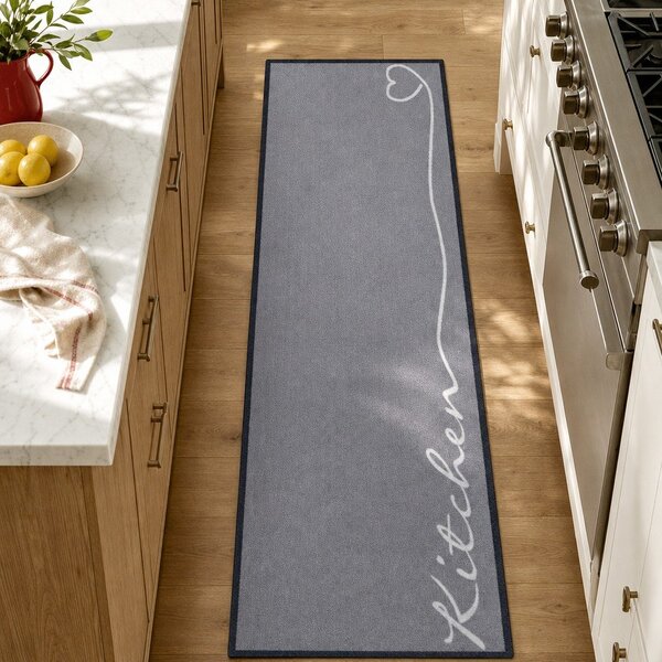 Covor tip traversă Zala Living The Kitchen is Open, 50 x 150 cm, gri