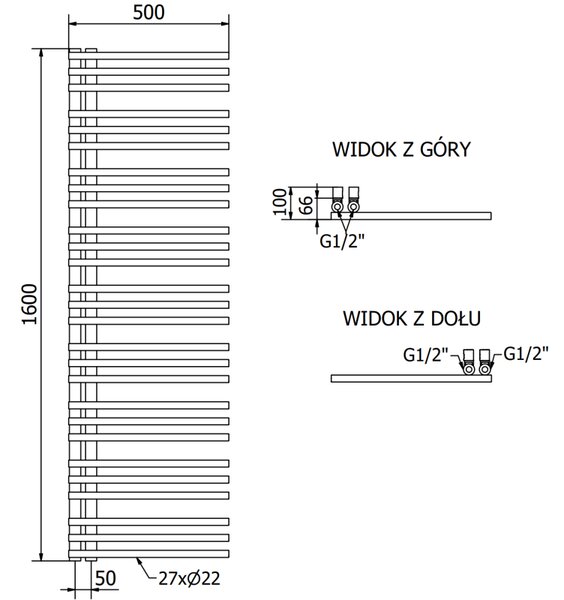 Mexen Neptun radiator decorativ pentru baie 1600 x 500 mm, 662 W, alb - W101-1600-500-00-20