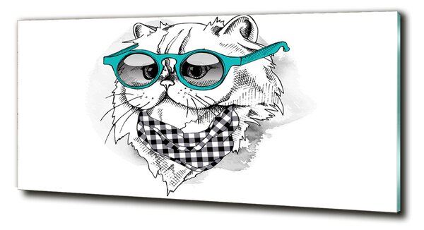 Tablou pe pe sticlă Cat cu ochelari