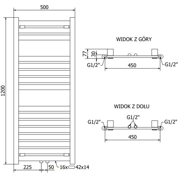 Mexen Uran radiator baie 1200 x 500 mm, 534 W, negru - W105-1200-500-00-70