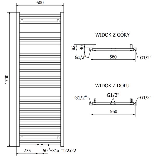 Mexen Pluton radiator de baie 1700 x 600 mm, 991 W, negru - W106-1700-600-00-70