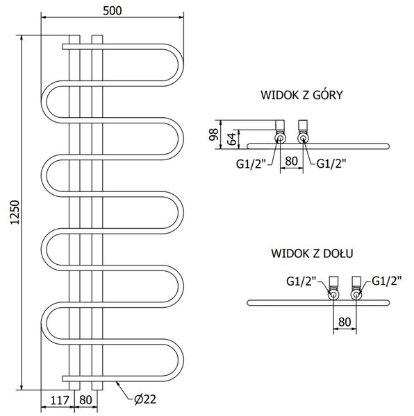 Mexen Kiso radiator decorativ de baie 1250 x 500 mm, 256 W, negru - W114-1250-500-00-70