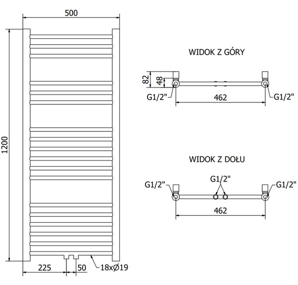 Mexen Yodo radiator baie 1200 x 500 mm, 382 W, negru - W113-1200-500-00-70