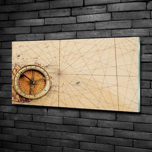 Tablou Printat Pe Sticlă Compass pe hartă