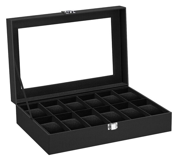 Cutie depozitare ceasuri pentru 12 ceasuri, 32,5 x 8,5 x 19 cm, neagra