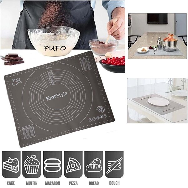 Plansa modelatoare din silicon pentru masurat, rulat sau framantat aluat de patiserie, cofetarie, brutarie, 65 x 45 cm, gri inchis