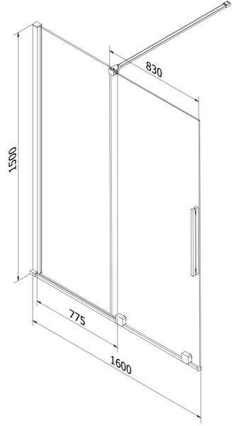 Mexen Velar, paravan de baie glisant cu 2 aripi 160 x 150 cm, sticlă transparentă de 8 mm, profil auriu mat, 896-160-000-01-55