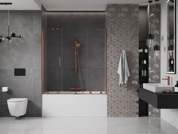 Mexen Velar Duo paravan pentru cadă cu 2 aripi glisante 160 x 150 cm, transparent, aur roz - 896-160-000-02-60