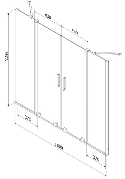 Mexen Velar Duo paravan pentru cadă cu 2 aripi glisante 160 x 150 cm, transparent, aur roz - 896-160-000-02-60