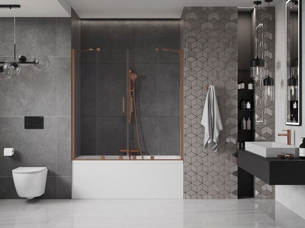 Mexen Velar Duo paravan pentru cadă cu 2 canate glisante 160 x 150 cm, transparent, cupru periat - 896-160-000-02-65