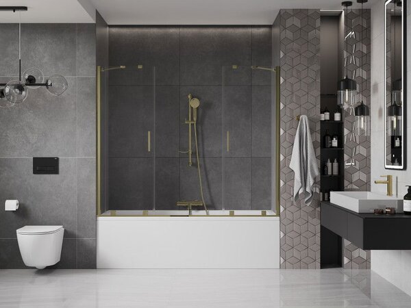 Mexen Velar Duo paravan de cadă cu 2 aripi, glisant, 180 x 150 cm, transparent, auriu - 896-180-000-02-50