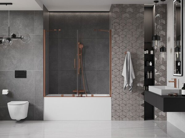 Mexen Velar Duo paravan pentru cadă cu 2 aripi glisante 160 x 150 cm, transparent, aur roz - 896-160-000-02-60