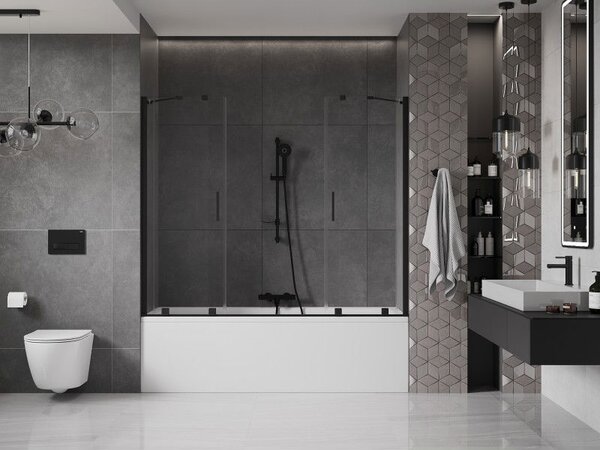 Mexen Velar Duo paravan pentru cadă cu 2 canaturi glisante 170 x 150 cm, transparent, negru - 896-170-000-02-70