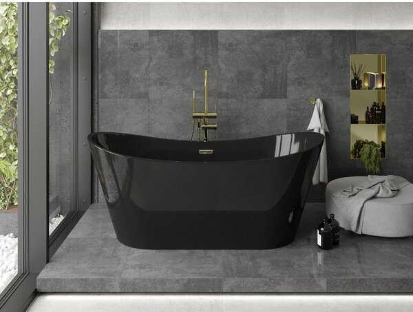 Mexen Montana cadă freestanding 170 x 80 cm, neagră, preaplin auriu - 52011708070-50