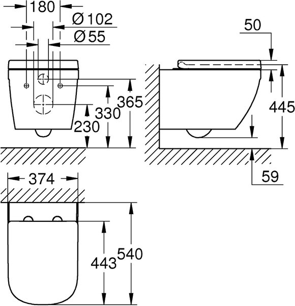 Grohe Euro Ceramic vas wc agăţat fără margine alb 39703000