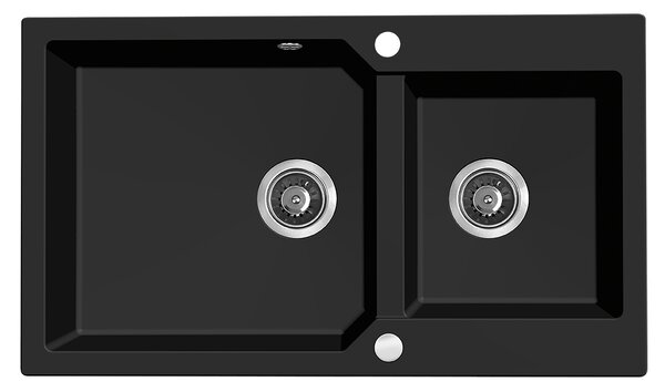 Kuchinox Milos, chiuveta granit cu 2 compartimente 860x500x215 mm + sifon, negru mat, LAV-SPM_B208