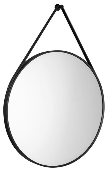 Aqualine Oglindă rotundă STAGO, Aqualine, cu curea din piele, diametru 60 cm, negru mat, SG065