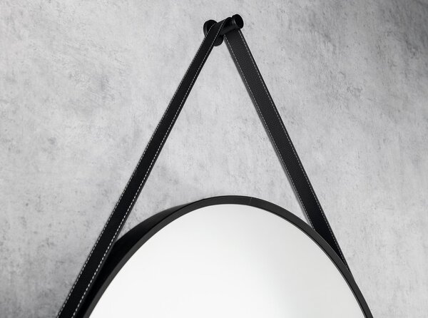 Aqualine Oglindă rotundă STAGO, Aqualine, cu curea din piele, diametru 60 cm, negru mat, SG065