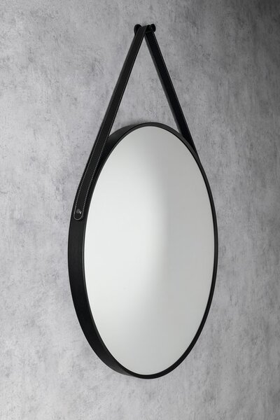 Aqualine Oglindă rotundă STAGO, Aqualine, cu curea din piele, diametru 60 cm, negru mat, SG065
