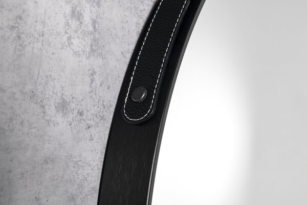 Aqualine Oglindă rotundă STAGO, Aqualine, cu curea din piele, diametru 60 cm, negru mat, SG065