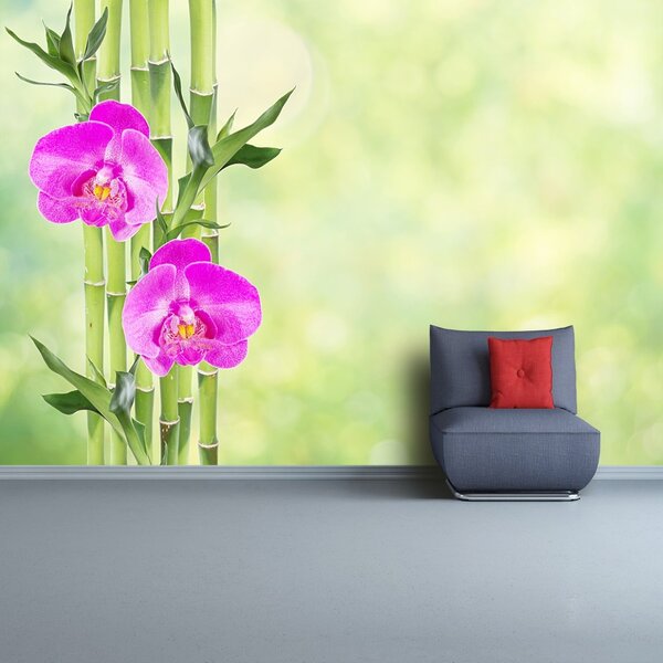Fototapet Orchid și lemn de bambus