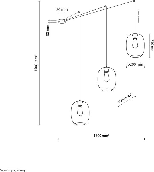 TK Lighting Elio lampă suspendată 3x15 W negru 5972