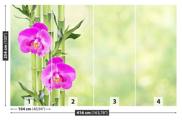 Fototapet Orchid și lemn de bambus