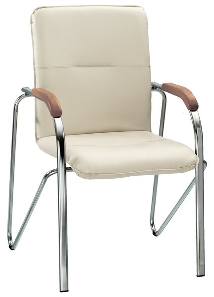 Scaun vizitator MULLER Wood2, Crem piele ecologica
