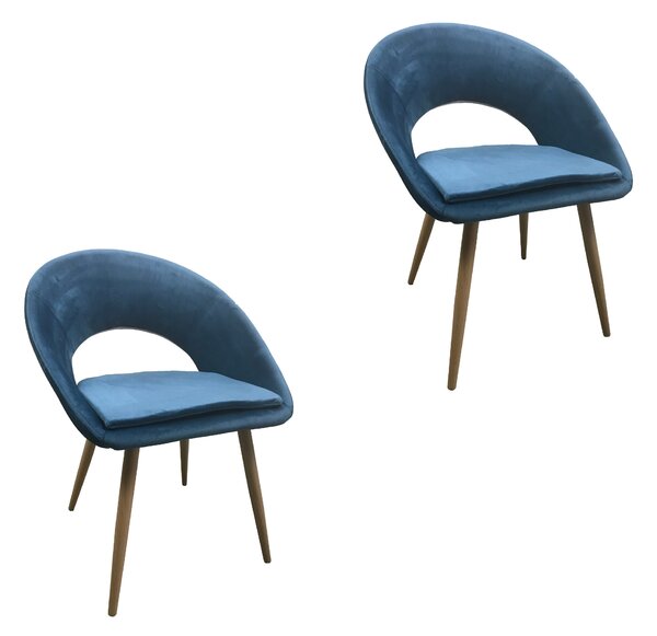 Set 2 scaune dining MF MOON, catifea, picioare metalice, albastru