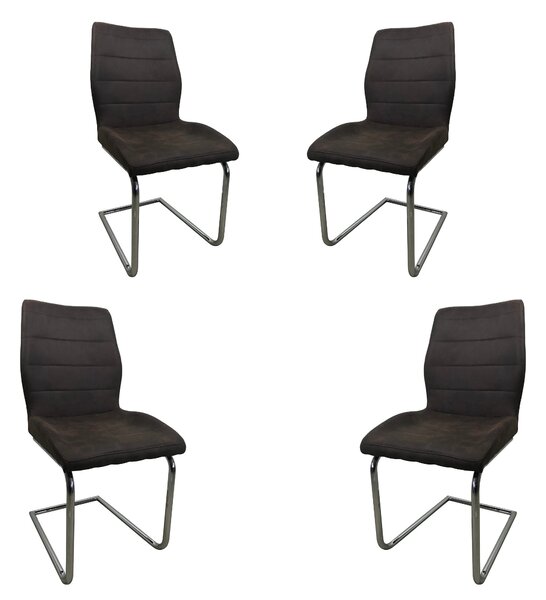 Set 4 scaune dining MF WILTON, textil imitație piele, cadru metalic, wenge
