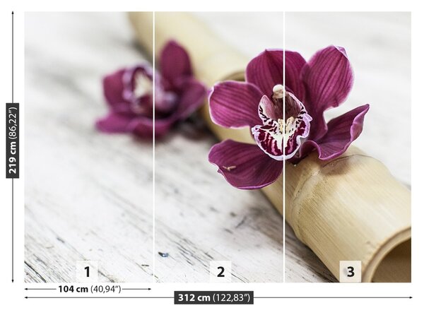 Fototapet Orchid lemn