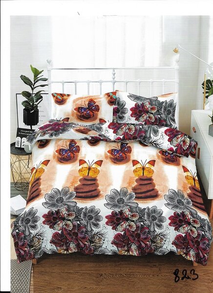 Lenjerie de pat matrimonial cu husa de perna dreptunghiulara, Unique, bumbac mercerizat, multicolor