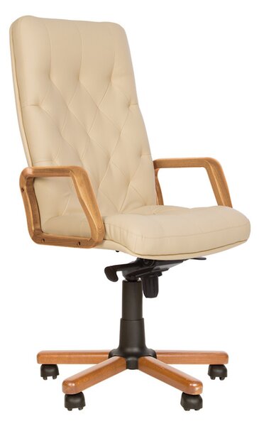 Scaun directorial HAVANA EXTRA, brate din lemn, piele naturala, Crem