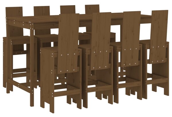 Set mobilier bar de grădină, 9 piese, maro miere lemn masiv pin
