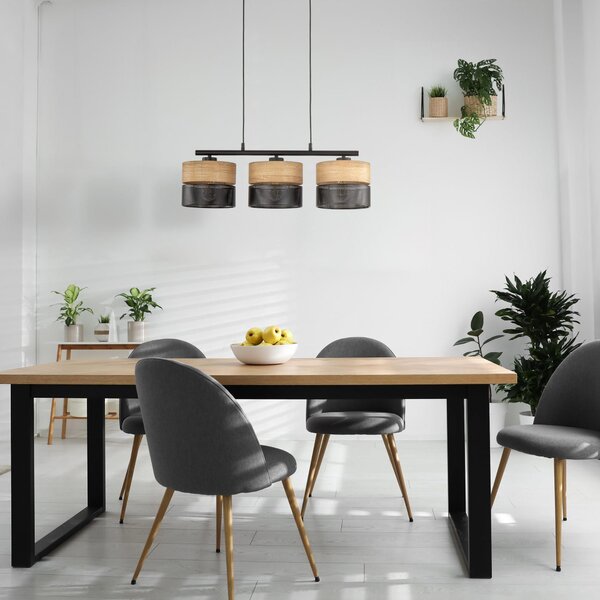 TK Lighting Nicol lampă suspendată 3x15 W negru-lemn 4801