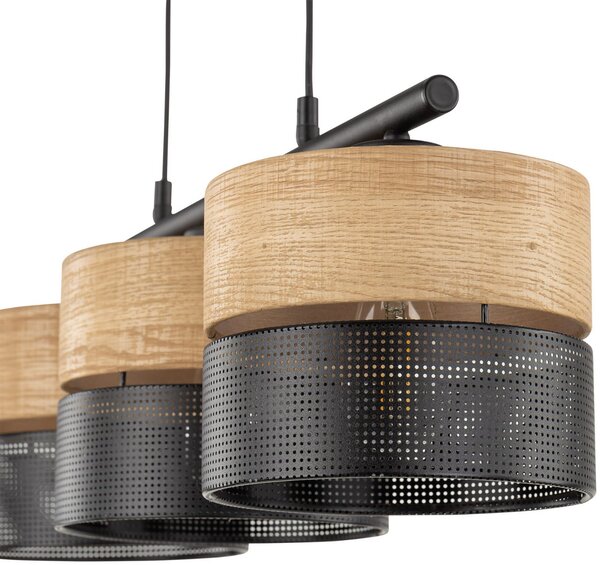 TK Lighting Nicol lampă suspendată 3x15 W negru-lemn 4801