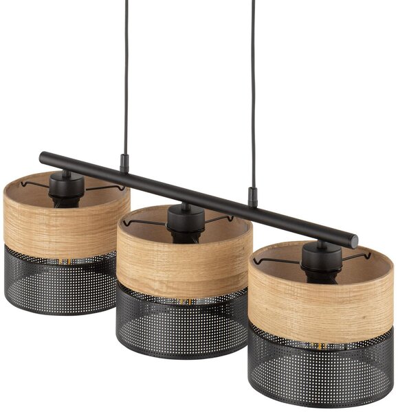TK Lighting Nicol lampă suspendată 3x15 W negru-lemn 4801