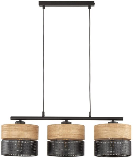 TK Lighting Nicol lampă suspendată 3x15 W negru-lemn 4801