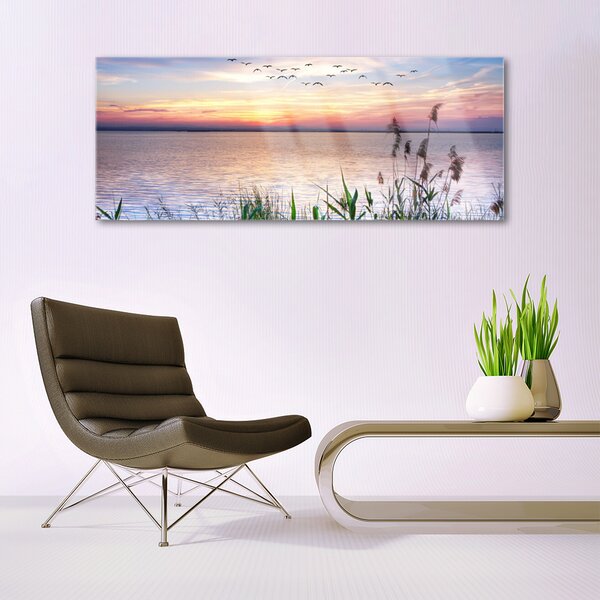 Tablou pe sticla Marea Peisaj Albastru Galben Gri