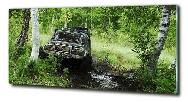 Tablou Printat Pe Sticlă Jeep în pădure