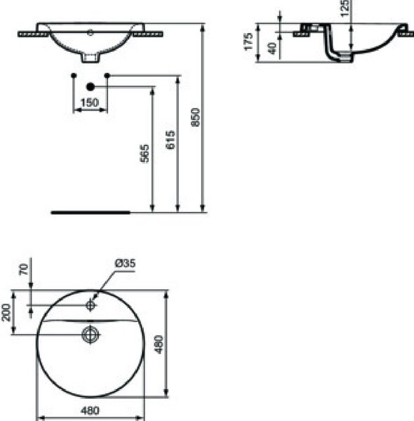 Ideal Standard Connect lavoar 48x48 cm rotund încastrat alb luciu E504201