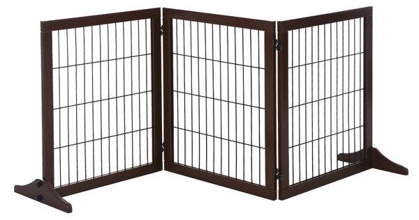 PawHut Barieră pentru Câini Pliabilă și Reglabilă din Lemn de Pin și Metal, 185x36x71 cm, Maro | Aosom Romania