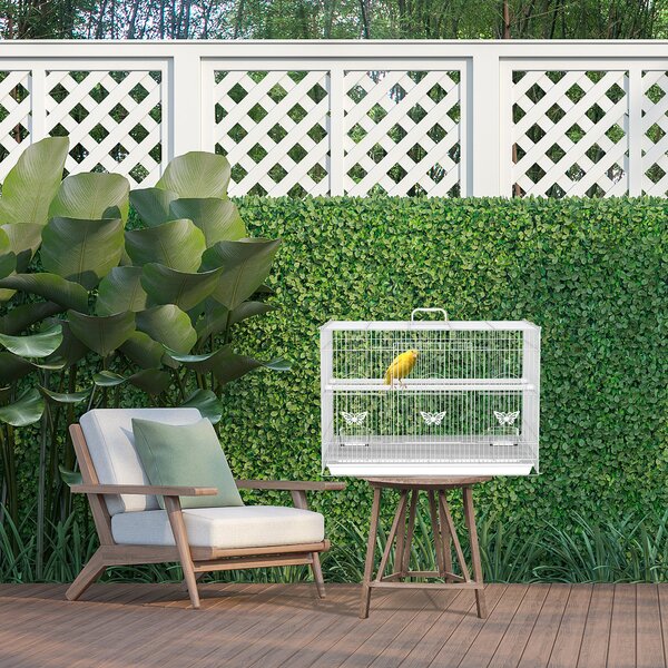 Colivie pentru Pasari din Metal cu Stinghii si Boluri pentru Mancare, Voliera pentru Canari si Perusi 60x41x41cm, Alb | Aosom Romania