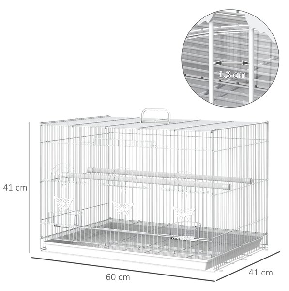 Colivie pentru Pasari din Metal cu Stinghii si Boluri pentru Mancare, Voliera pentru Canari si Perusi 60x41x41cm, Alb | Aosom Romania