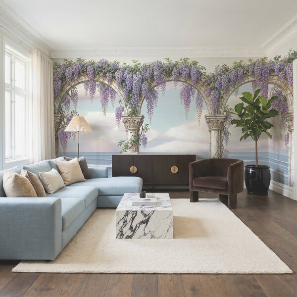 Fototapet Tablou reprezentând o arcadă decorată cu flori violet, Fototapet flori, Fototapet populare, t00839 - Tapeko.ro