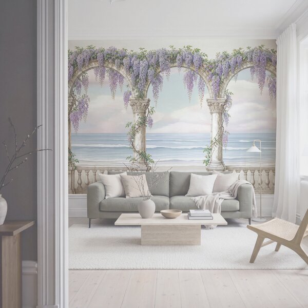 Fototapet Tablou reprezentând o arcadă decorată cu flori violet, Fototapet flori, Fototapet populare, t00839 - Tapeko.ro