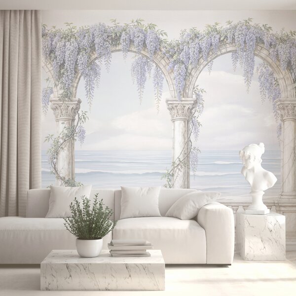 Fototapet Arcadă albă, decorată cu flori mov, Fototapet flori, Fototapet populare, t00839v1 - Tapeko.ro