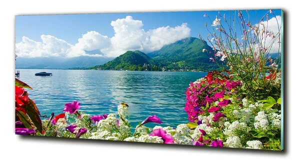 Tablou sticlă Flori pe lac